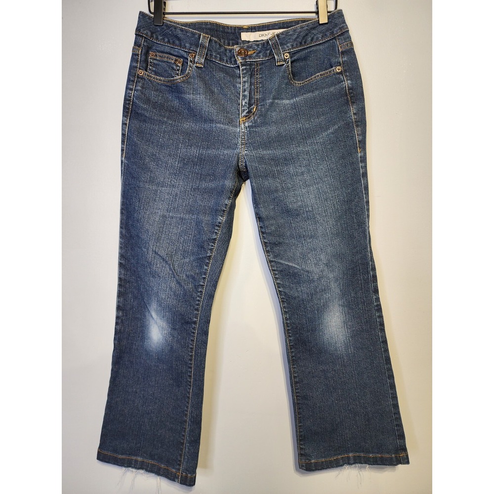 DKNY Womens Size 10S‎ Short Boot Cut Blue Jeans Distressed Mid Rise